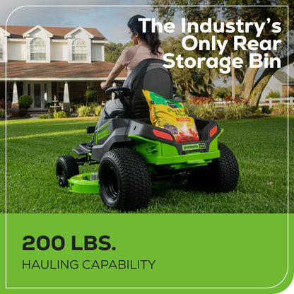 Greenworks 60V 42” Cordless Electric CrossoverT Riding Mower, (4) 8.0Ah Batteries and (2) Dual Port Turbo Chargers